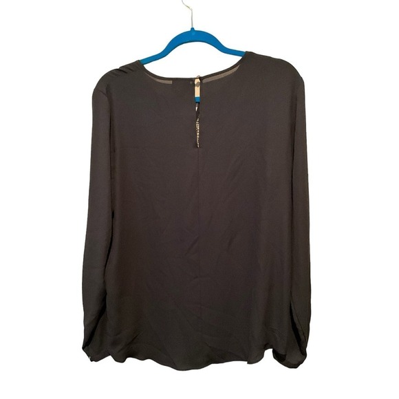 Mossimo Blouse Top Women SZ L Black Long Sleeve Keyhole Neck Pullover Polyester - Picture 2 of 5